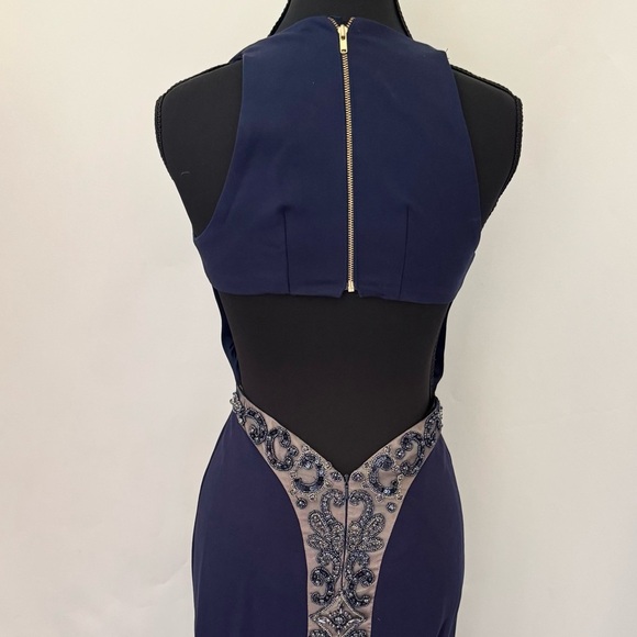 Sherri Hill FLAWED Maxi Evening Gown Full Floor Length, Midnight Blue, Size 0 - Picture 8 of 16